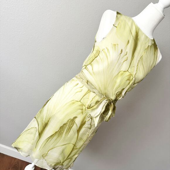 Santorelli Nadia Lime Lily Pad Print Chiffon Knee Length Dress Women’s Size 40 - Picture 6 of 16